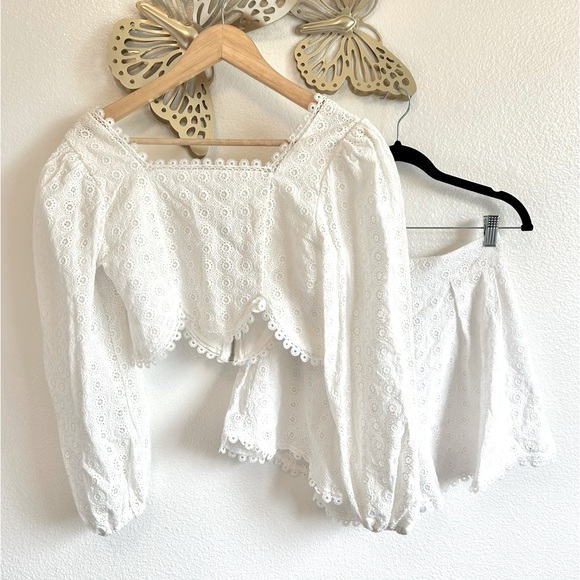 Tops - Botique White Eyelet Matching Set